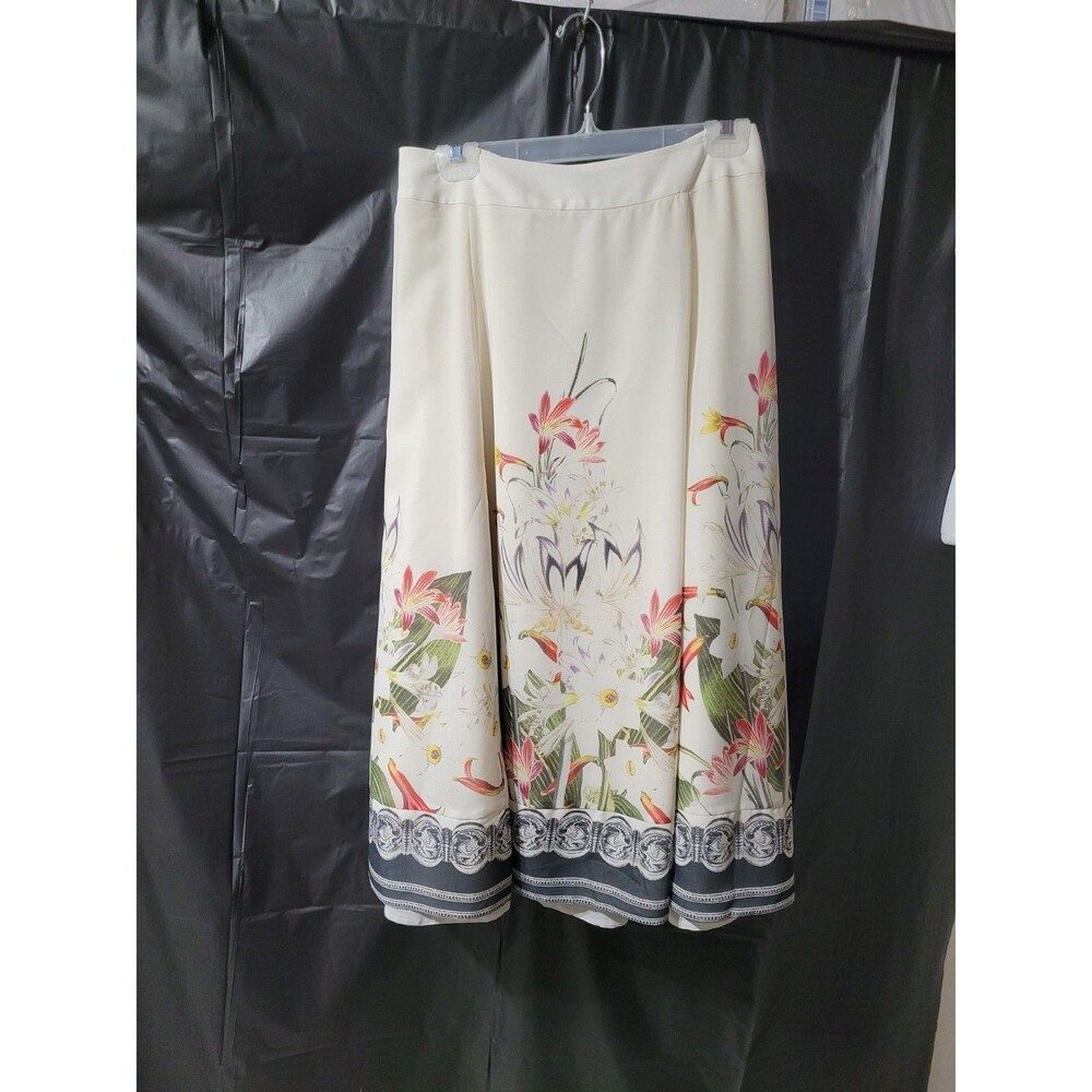 Soft Surroundings Floral Flare Midi Skirt Size 3X White Black Trim Lined